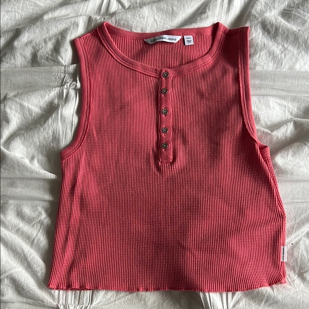 Calvin Klein Pink Ribbed Polo Tank Top